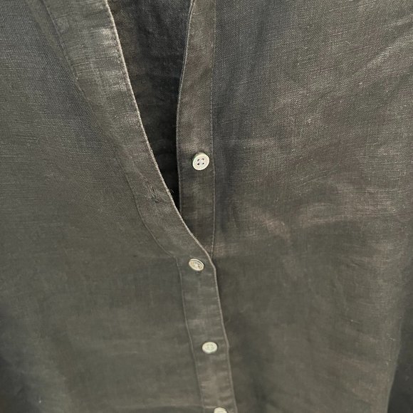 James Perse Linen Blend Short Sleeve Buttoned Shirt, Black, Size 0 - Picture 3 of 4